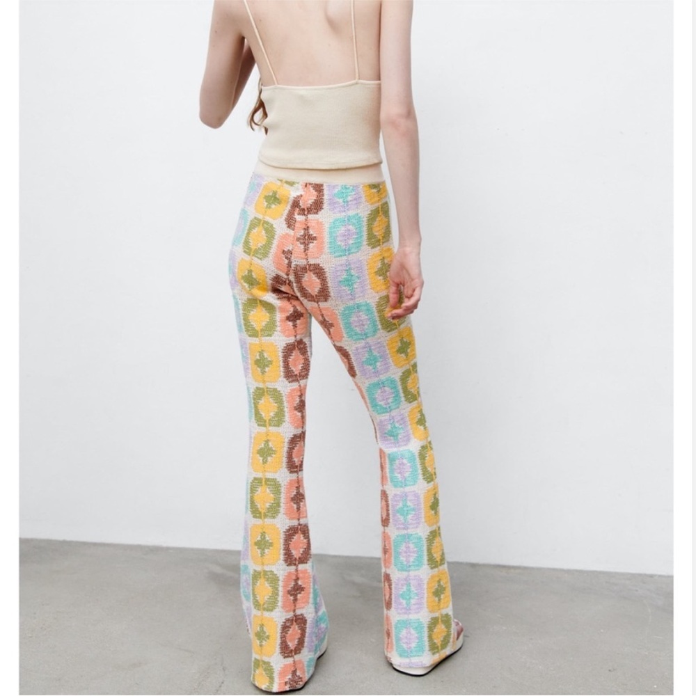 Zara Pastel Multicolor Patterned Boot Cut Pants - Picture 8 of 16